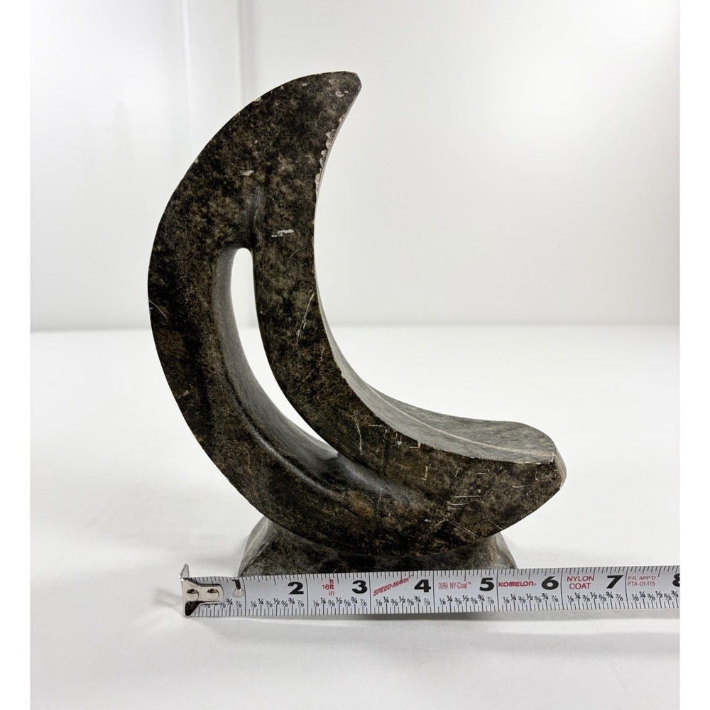Mid-Century Modern Moon Sculpture 8" Abstract Crescent Stone Art Shelf Decor - Picture 9 of 9